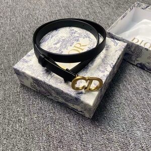 Christian Dior CD Logo Slim Leather Belt Black Gold Buckle 85cm✨